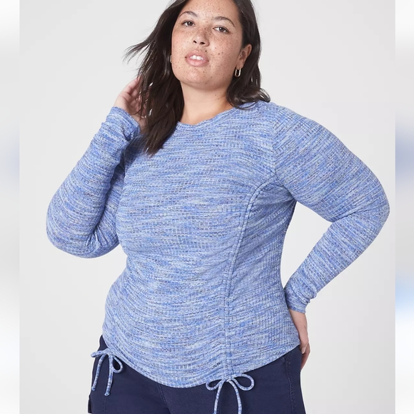 Lane Bryant Blue Ruched Long Sleeve Blouse In Blue Spacedye Print Size 26/28(4X) - Picture 1 of 7